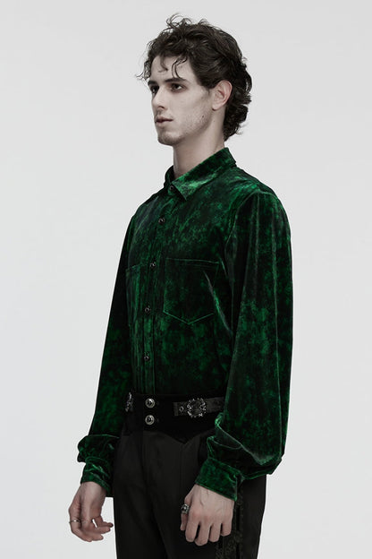Green Lapel Collar Long Puff Sleeves Men's Gothic Shirt