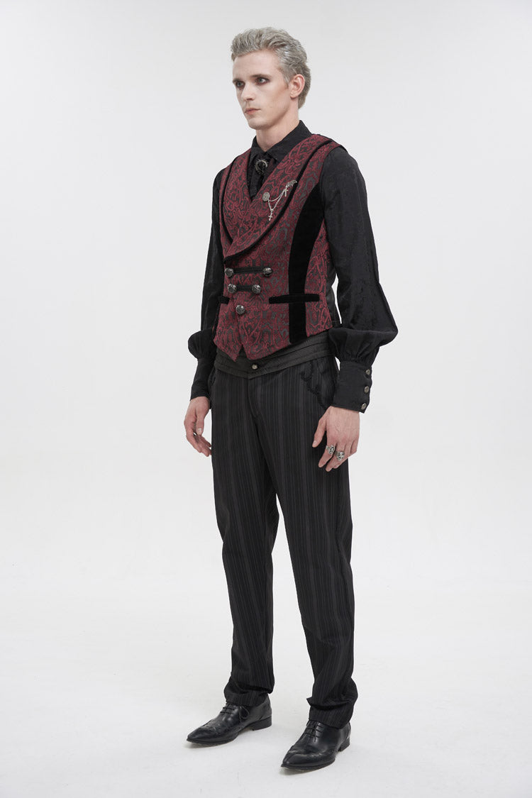 Red Slim Retro Jacquard Chest Metal Chain Cross Men's Gothic Vest