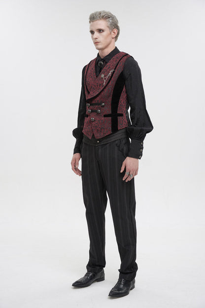 Red Slim Retro Jacquard Chest Metal Chain Cross Men's Gothic Vest