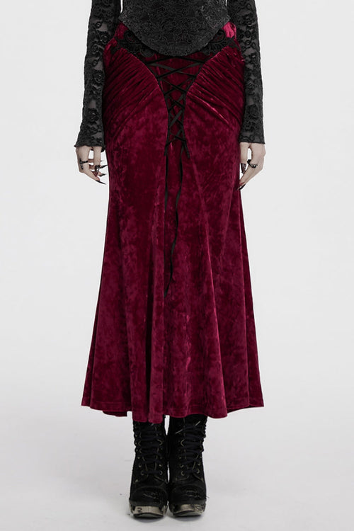 Black/Red High Waisted Lace-Up Women's Gothic Fishtailed Skirt