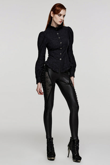Black Ruffle Embroidery Stitching Lace Slim Mesh Women's Steampunk Leggings
