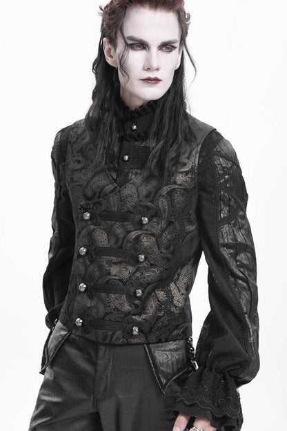 Gloden Sleeveless Floral Print Buckle-up Men's Gothic Vest