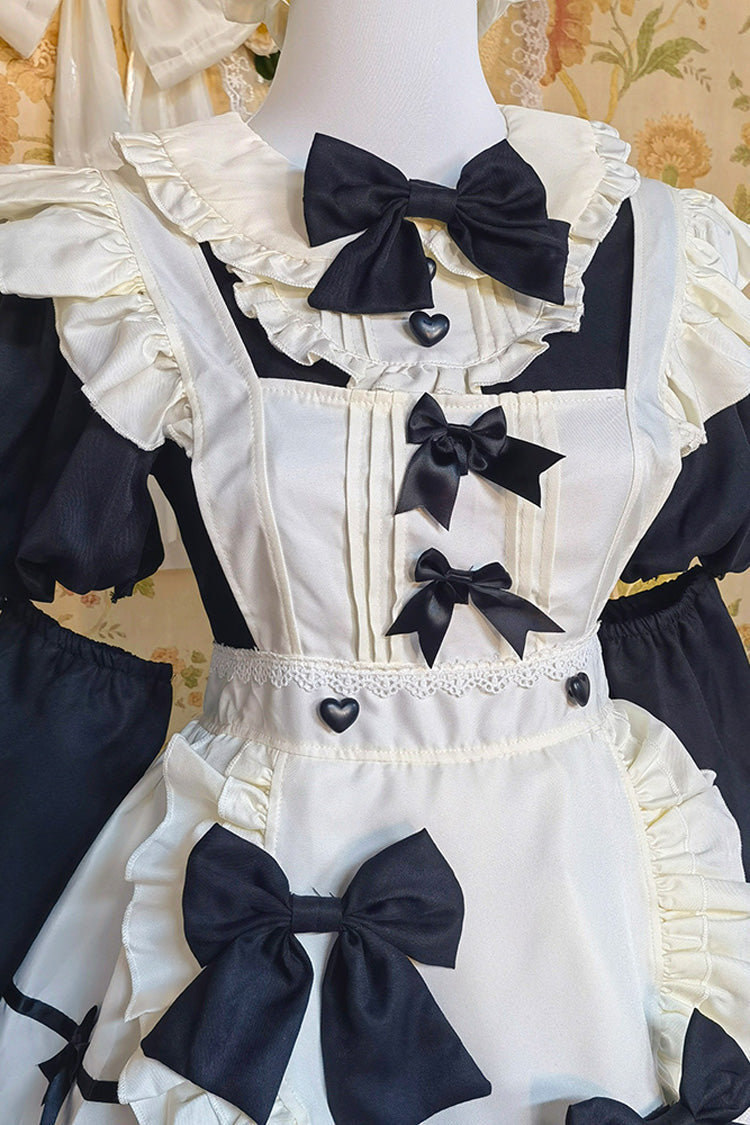 Black/White Short Sleeves Ruffle Bowknot Lace Plus Size Sweet Maid Short Lolita Dress