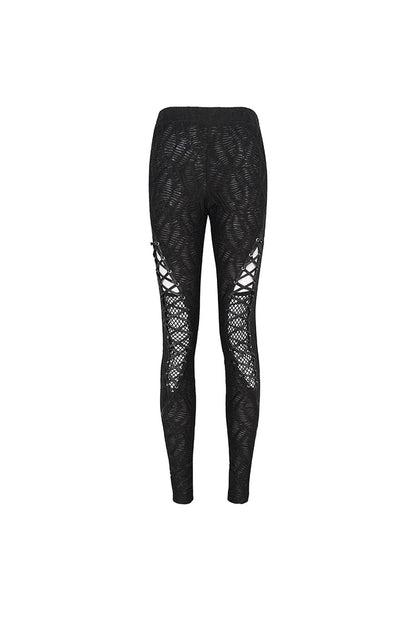 Black Strappy Mesh Splice Ruched Women's Punk Leggings