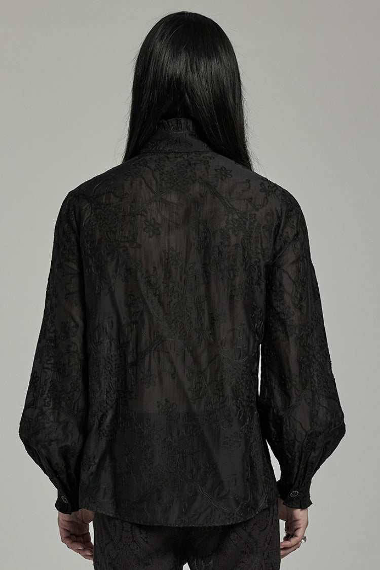 Black Stand Collar Jacquard Embroidery Men's Gothic Blouse