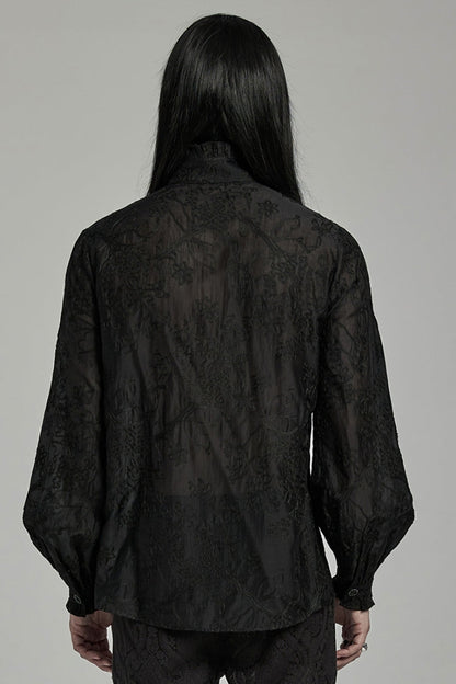 Black Stand Collar Jacquard Embroidery Men's Gothic Blouse