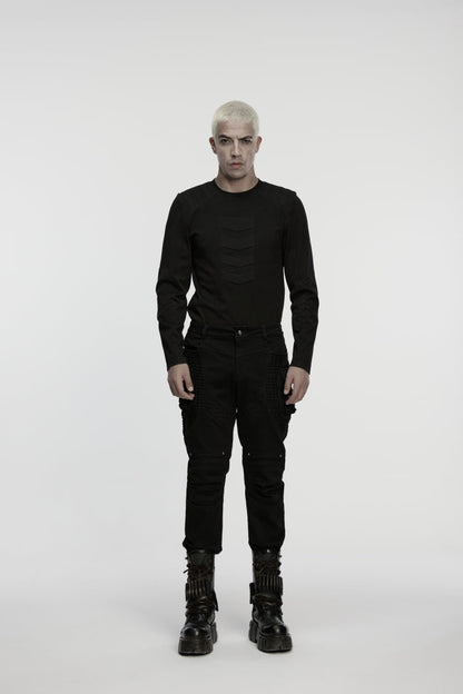 Black Studded Pleated Men's Punk Pants