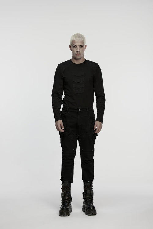 Black Studded Pleated Men's Punk Pants