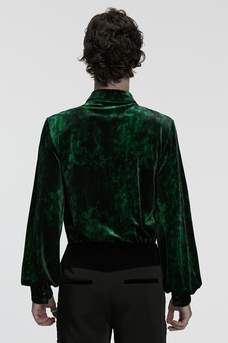 Green Lapel Collar Long Puff Sleeves Men's Gothic Shirt