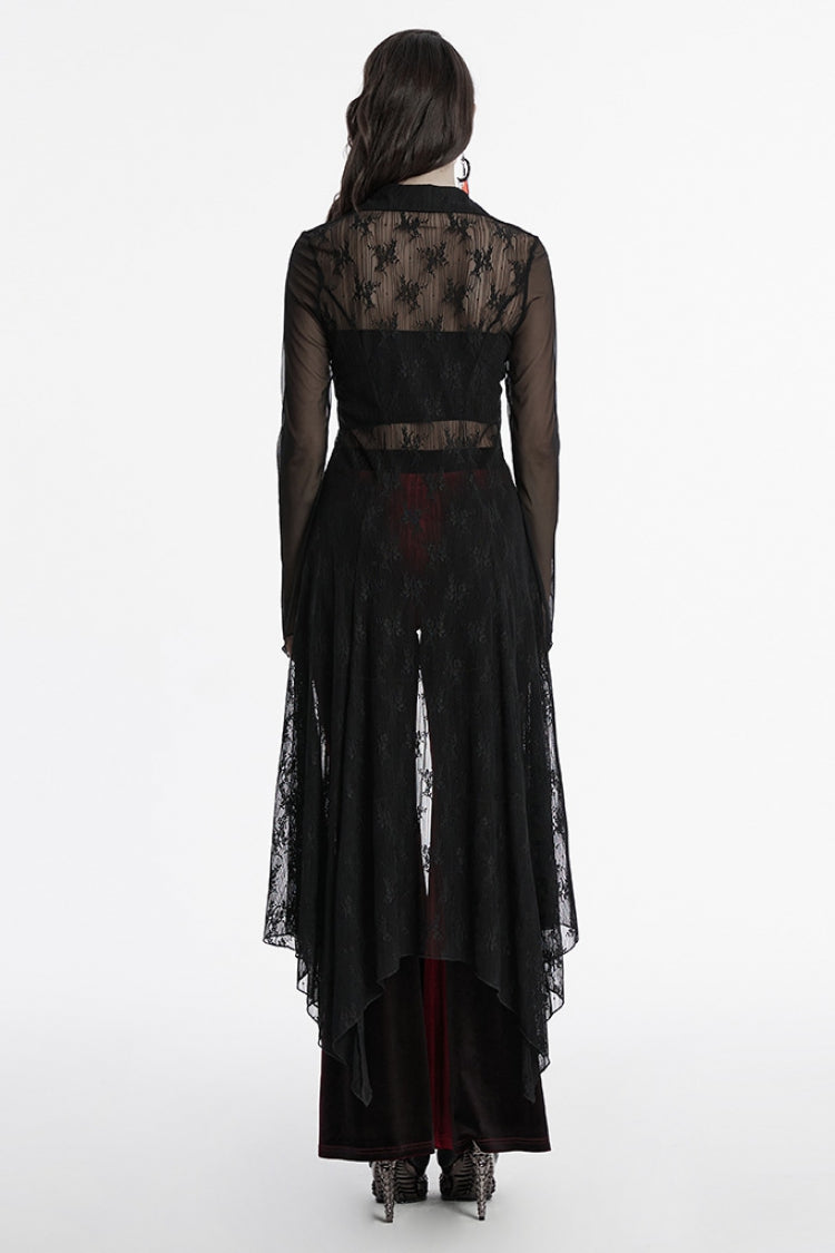 Black V Collar Long Sleeves Lace Sheer Women's Gothic Cardigan Coat