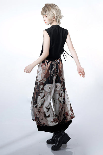Black V Collar Night Command Embroidered Ouji Lolita Sleeveless Top