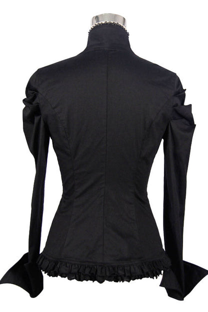 Black Vintage High Collar Elastic Slim Womens Gothic Blouse
