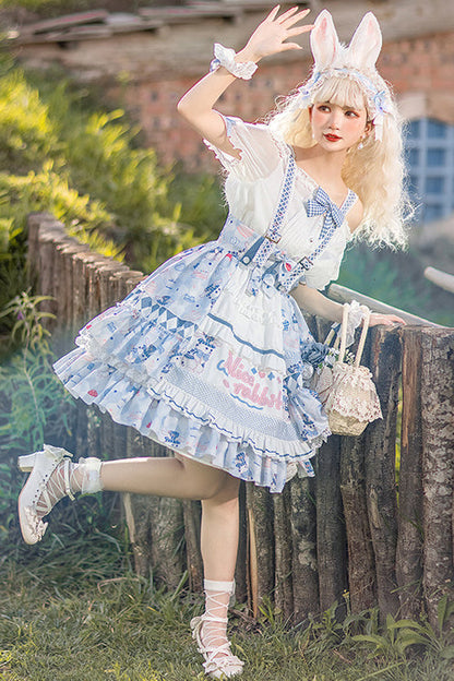 Blue Alice Rabbit Print Multi Layer Design Sweet Lolita JSK Dress