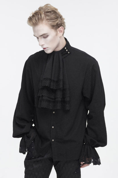 Black Puff Sleeved Ruffled Lace Splice Men's Gothic Shirt