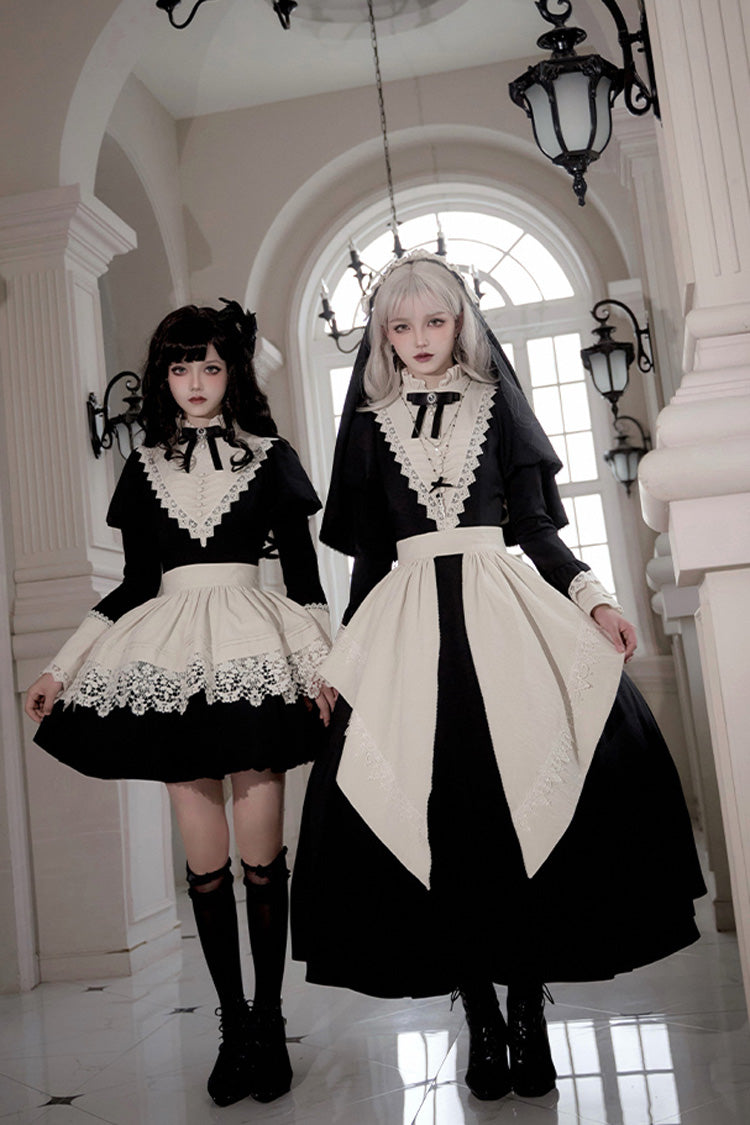 Black [Letters and Poems·Nocturne] Nun Long Sleeves Ruffle Gothic Lolita Long Dress