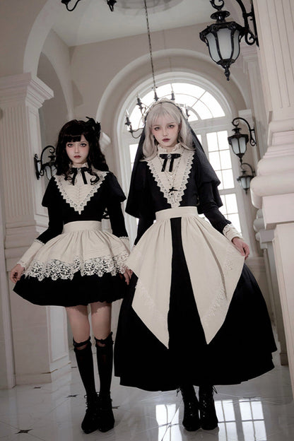 Black [Letters and Poems·Nocturne] Nun Long Sleeves Ruffle Gothic Lolita Long Dress
