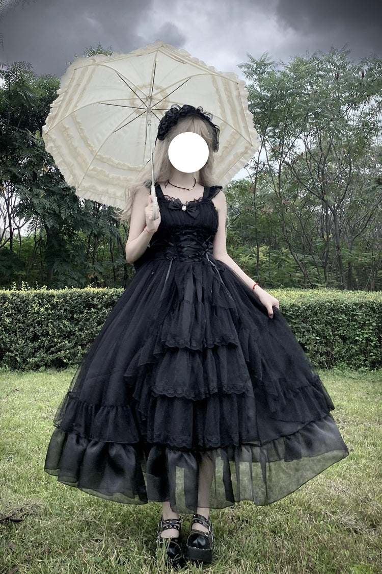 Black [Moonlight Sonata] Ruffle Cardigan Bowknot Lace Gothic Vintage Lolita Jsk Dress