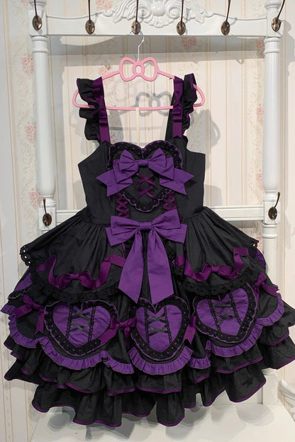 Black/Purple [Frosted Sugar Gift Box] Sleeveless Ruffle Bowknot Gothic Plus Size Princess Lolita Jsk Dress
