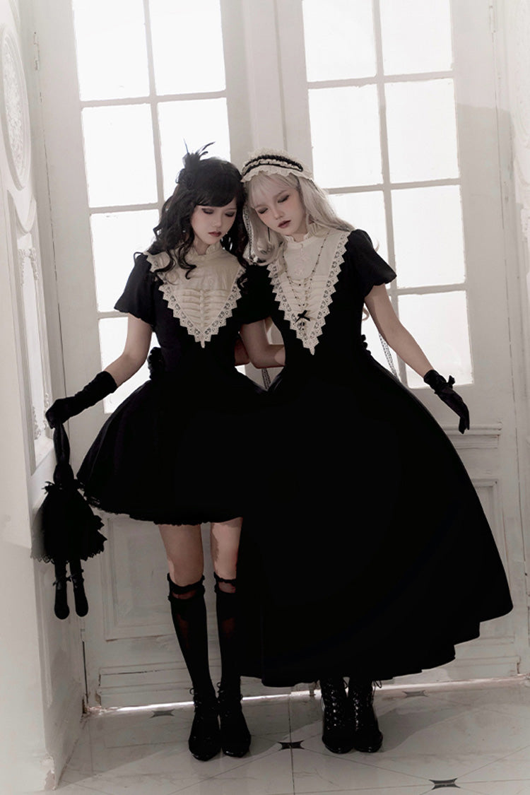 Black [Letters and Poems·Nocturne] Nun Long Sleeves Ruffle Gothic Lolita Long Dress