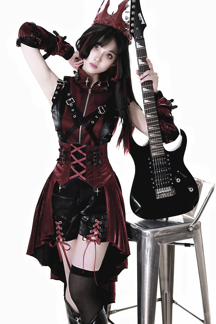Black/Red [Chief Assassin] Lace-Up Gothic Ouji Lolita Set