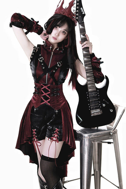 Black/Red [Chief Assassin] Lace-Up Gothic Ouji Lolita Set