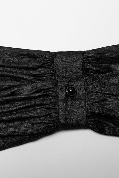 Black Stand Collar Jacquard Ruffle Men's Gothic Blouse