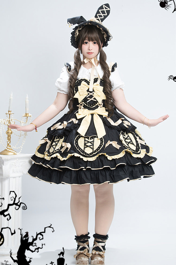 Black/Gold [Frosted Sugar Gift Box] Sleeveless Ruffle Bowknot Sweet Plus Size Princess Lolita Jsk Dress