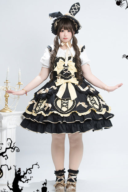 Black/Gold [Frosted Sugar Gift Box] Sleeveless Ruffle Bowknot Sweet Plus Size Princess Lolita Jsk Dress