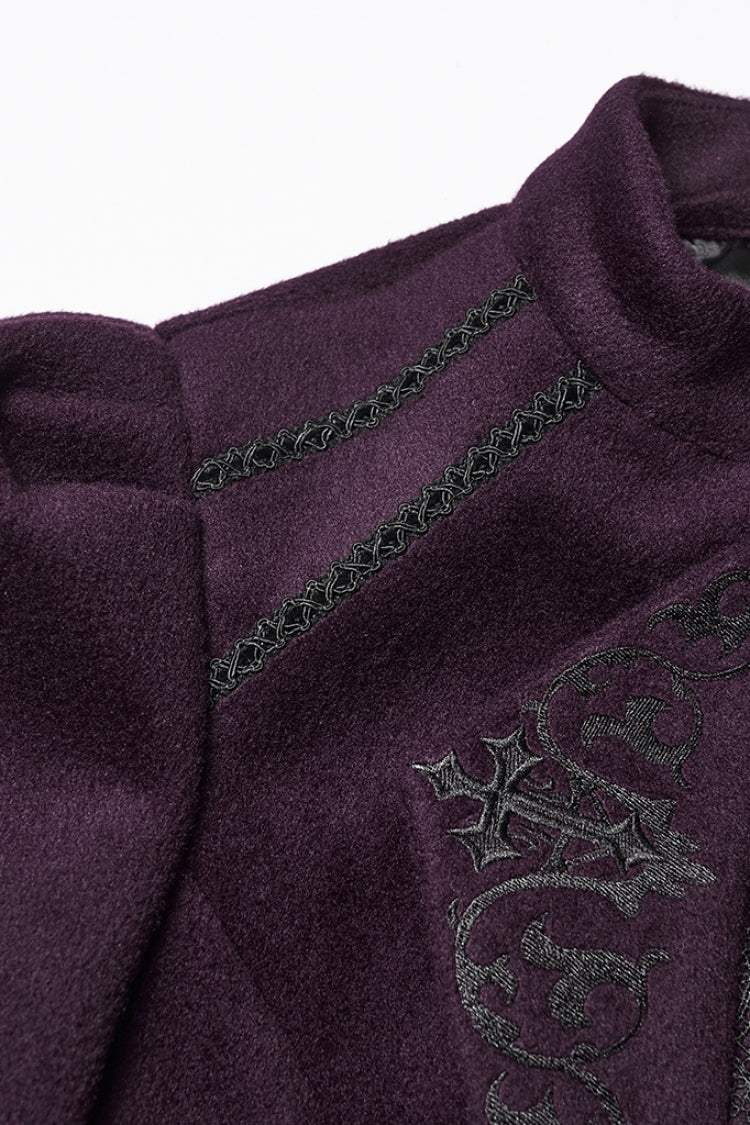Purple Stand Collar Long Sleeves Embroidered Lace-Up Zippered Women's Gothic Jacket
