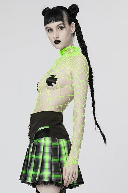 One Piece Long Sleeve Super Stretch Soft Rhombus Mesh Minimalist Women's Punk T-Shirt 2 Colors