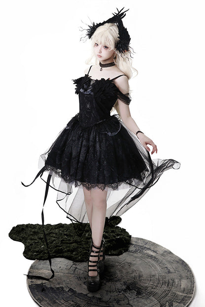 Black [Black Swan's Prayer] Sleeveless Ruffle Bowknot Gothic Ballet Lolita Jsk Dress