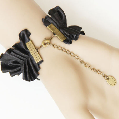 Black Retro Fashion Silk Cloth Gemstone Butterfly Design Female Gothic Lolita Ring Bracelet