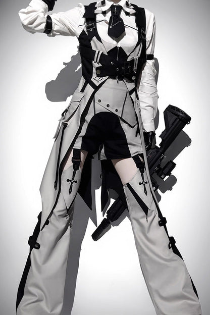 Black/White Long Sleeves Color Matching Handsome Sci-fi Lolita Shirt