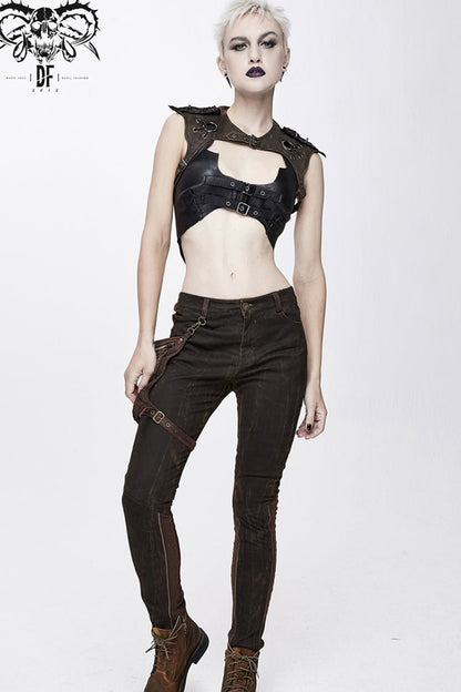 Brown Back Lace Up Raglan Sleeve Chest Hollow Loop Women's Punk Corset