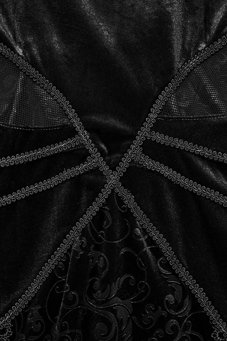 Black V Collar Long Sleeves Hollow Embroidery Lace-Up Women's Gothic Dress