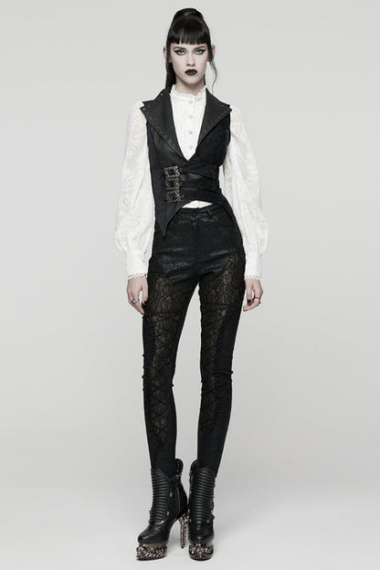 Black V Collar Sleeveless Lace-Up Buckled Eyelet Women's Gothic Vest