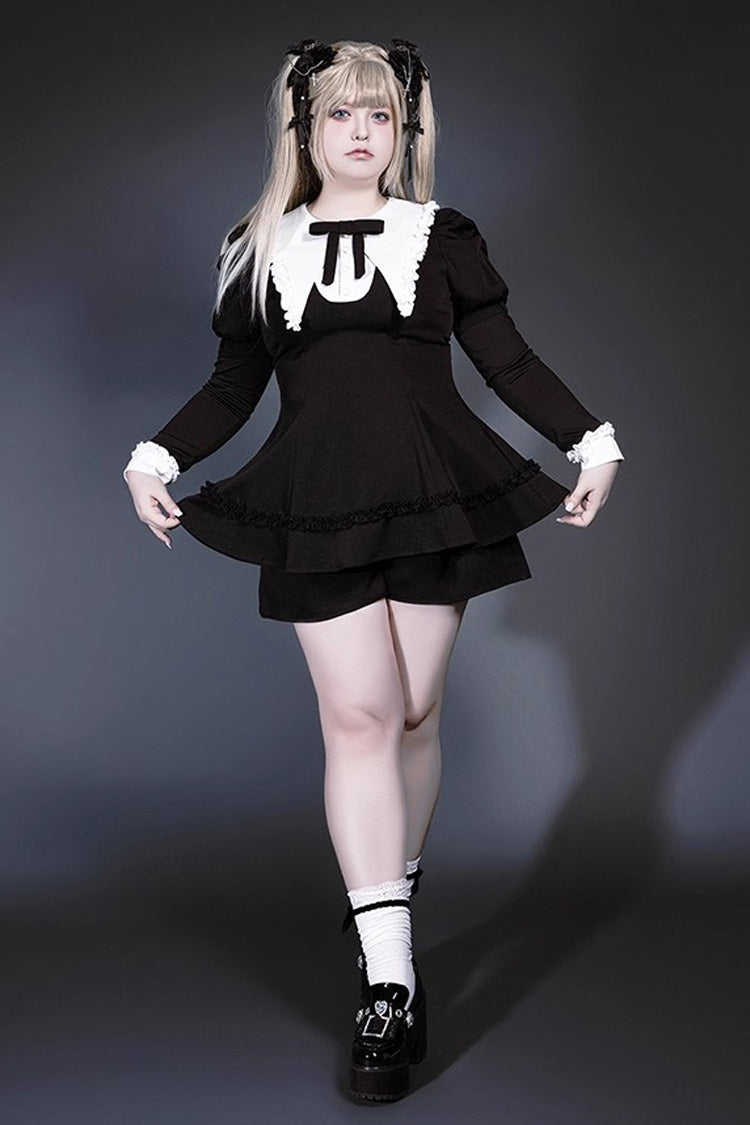 Black/White Long Sleeves Ruffle Bowknot Jirai Kei Japanese Witch Set