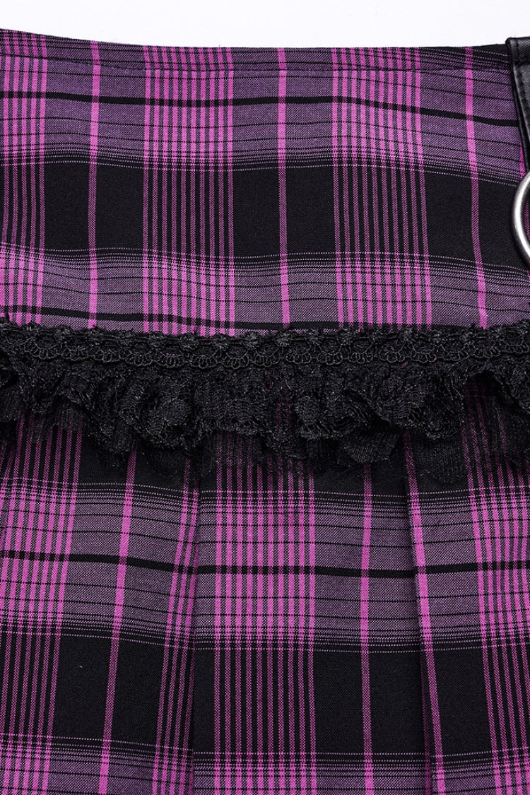 Plaid Print Stitching Mesh Women's Steampunk Skirt 2 Colors