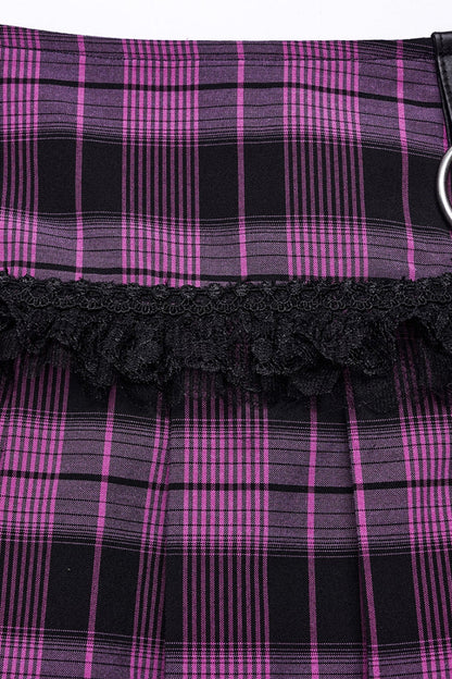 Plaid Print Stitching Mesh Women's Steampunk Skirt 2 Colors