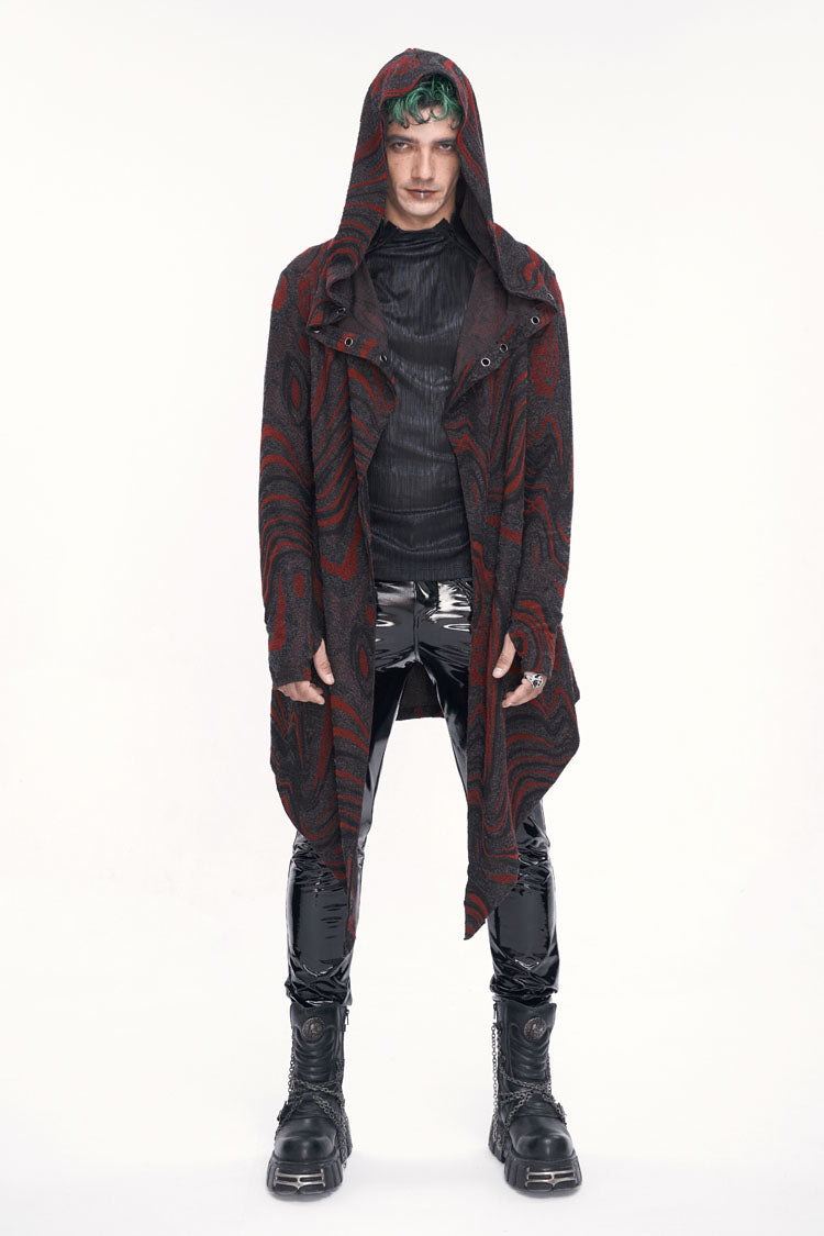 Red Irregular Multi Chain Men's Gothic Coat With Hood