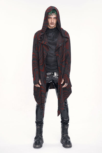Red Irregular Multi Chain Men's Gothic Coat With Hood
