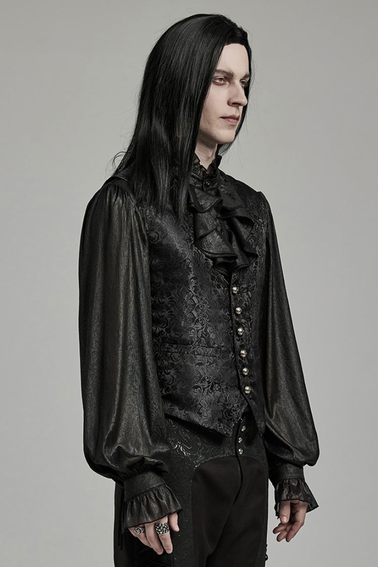 Black V Collar Jacquard Lace-Up Men's Gothic Vest
