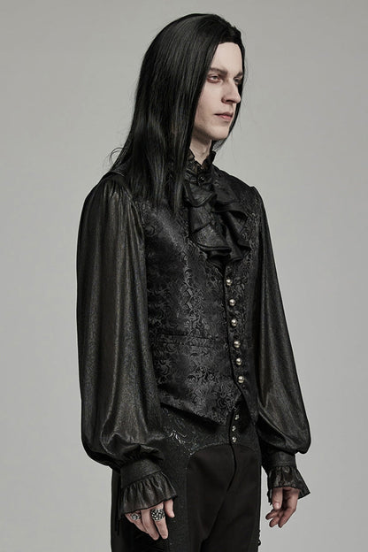 Black V Collar Jacquard Lace-Up Men's Gothic Vest