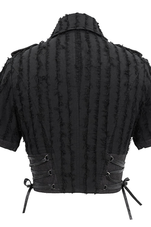Black Tattered Short Sleeves Womens Punk Blouse