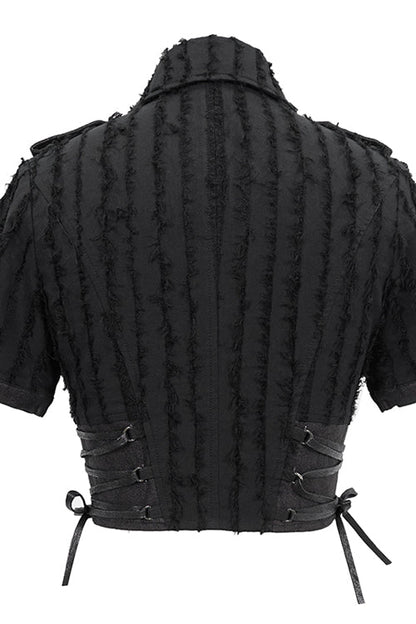 Black Tattered Short Sleeves Womens Punk Blouse