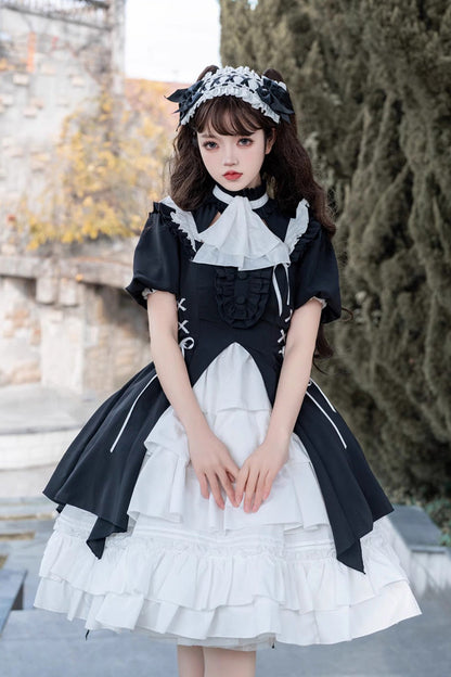 Black/White Night Gem Dark Magic Detachable Sleeves Cardigan Gothic Lolita Dress