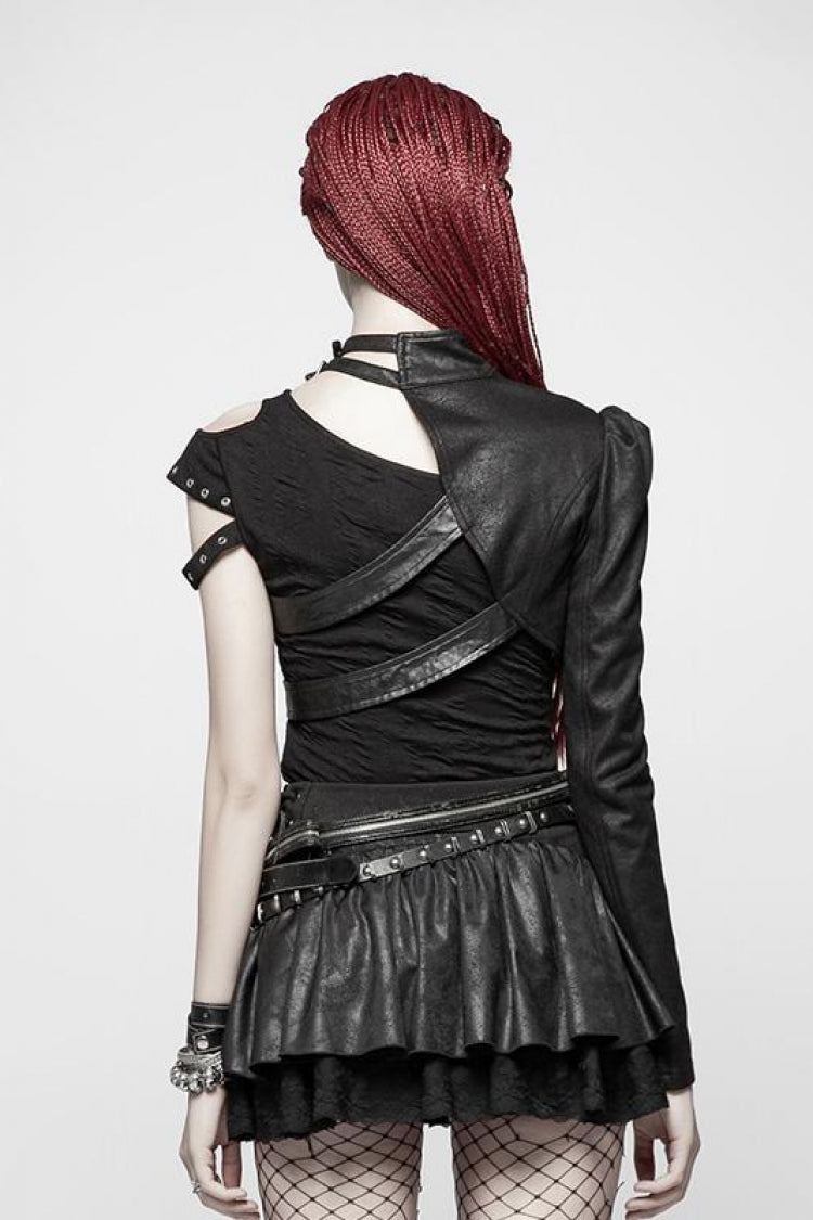 Women's Stand Collar Rivet Buckle Steampunk One-Arm Jacket 2 Colors