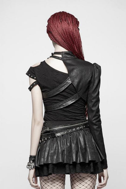 Women's Stand Collar Rivet Buckle Steampunk One-Arm Jacket 2 Colors