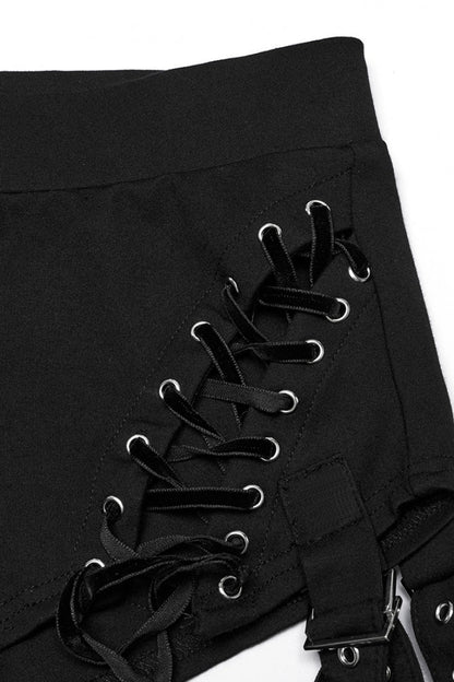 Black Tassel Lace-Up Detachable Women's Punk Pants