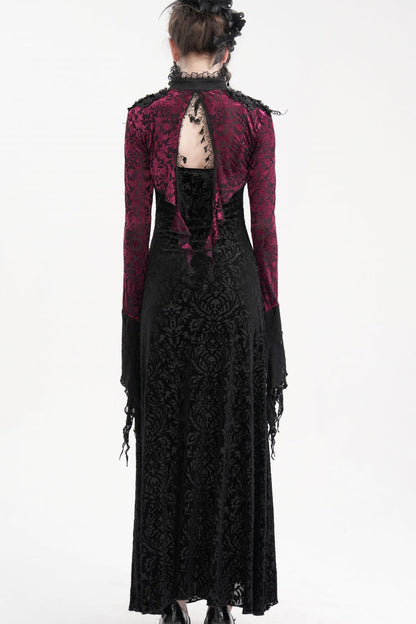 Black/Purple Stand Collar Long Sleeves Lace Tassels Women's Gothic Cape